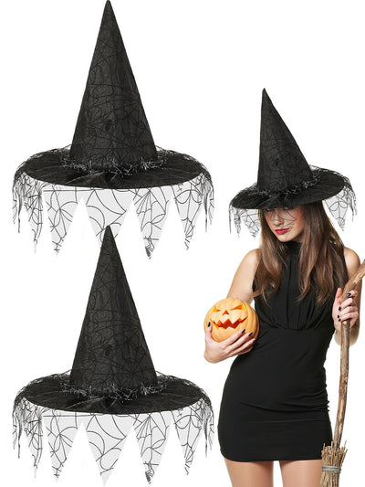 ️ Elegant Halloween Witch Hats (Set of 2)  | Lace Spider-Web Design | Lightweight, Foldable & Comfortable Costume Accessory - Kamykart